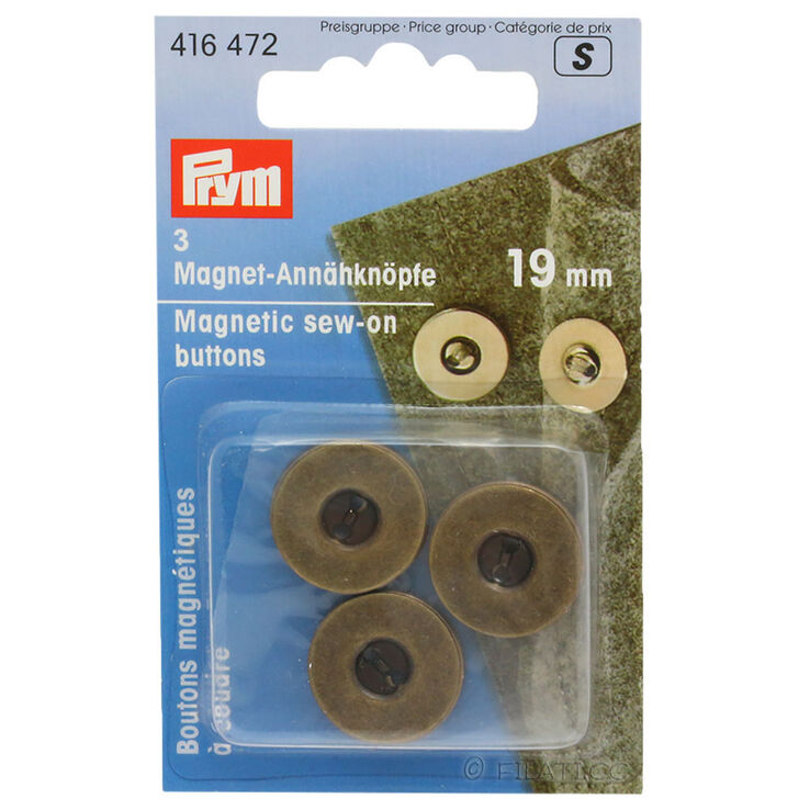 Prym magnetyczne guziki do szycia 19mm | 472-stary mosiądz