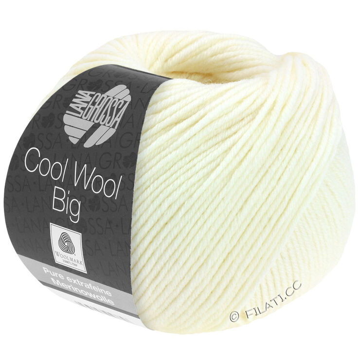 Lana Grossa COOL WOOL Big  Uni/Melange | 0601-surowa biel