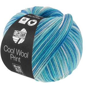 Lana Grossa COOL WOOL  Print | 844-turkus/jasno niebieski/lazur/surowa biel