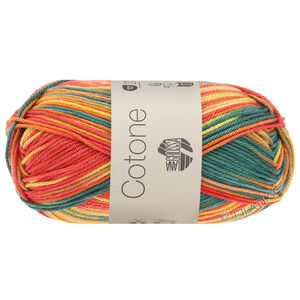 Lana Grossa COTONE  Print/Spray/Mouliné | 344-ciemny zielony/rdza /żółty/czerwony 