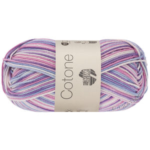 Lana Grossa COTONE  Print/Spray/Mouliné | 354-biały/róża/fioletowy/fiolet/fiołkowoniebieski 