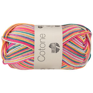 Lana Grossa COTONE  Print/Spray/Mouliné | 356-Pomarańczowy/różowy/fioletowy/morska zieleń/miękki zielony