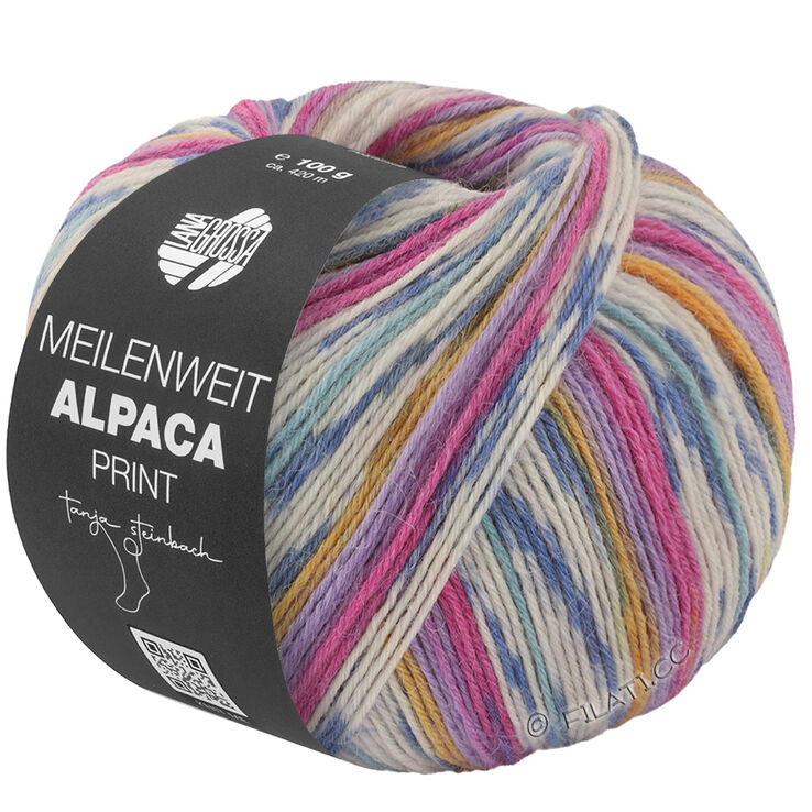 Lana Grossa MEILENWEIT 6-FACH 150g Alpaca Print | 1109-fuksja/fioletowy/fiolet/szafranowy żółty/biały/szaro-niebieski/jeans