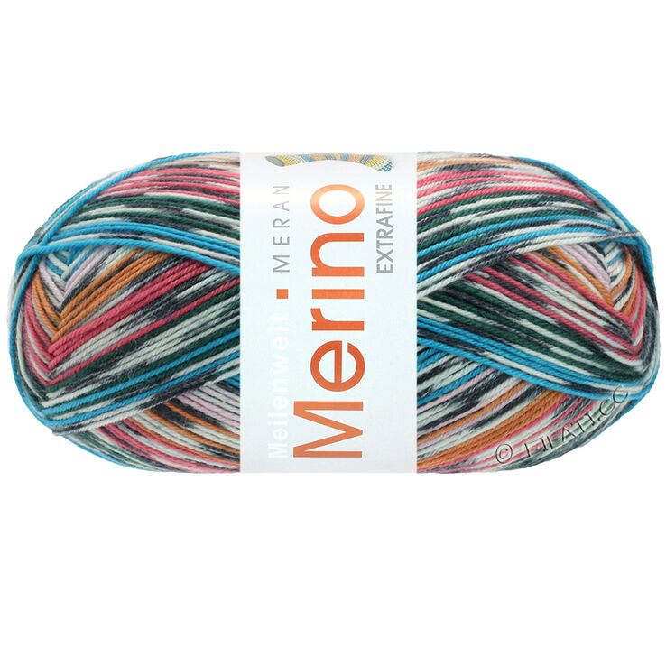 Lana Grossa MEILENWEIT 100g Merino Extrafine Meran | 2581-jasnoszary/antracyt/Pomarańczowy/róża/turkus/butelkowa zieleń/malina