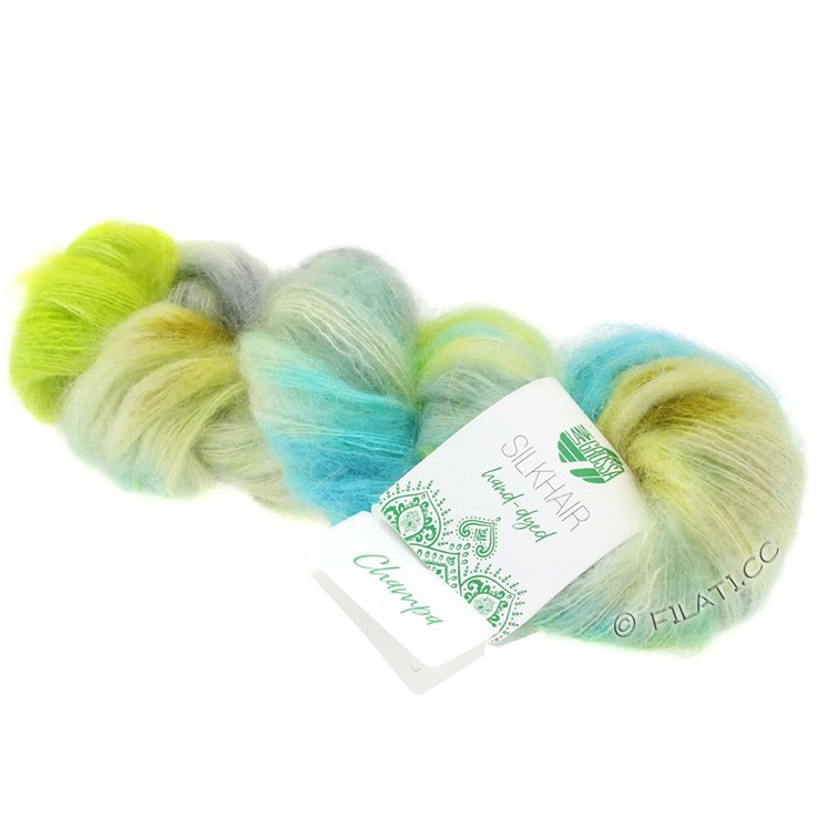Lana Grossa SILKHAIR Hand-dyed | 607-jasno niebieski/biały/żółto-zielony/szary/turkus